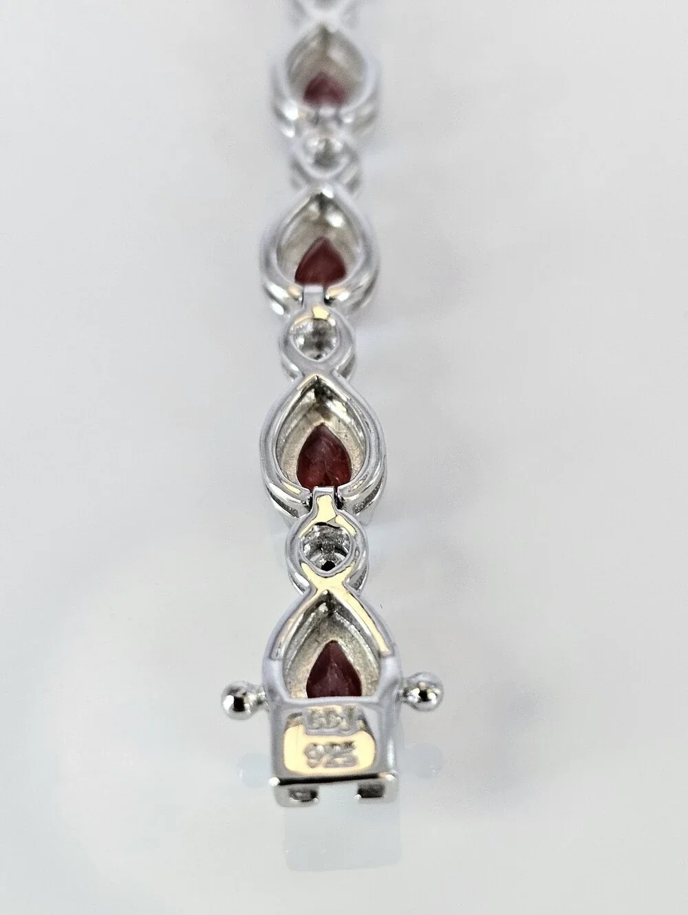 Genuine Garnet & White Zircon Tennis Bracelet Sterling Silver Rhodium 7